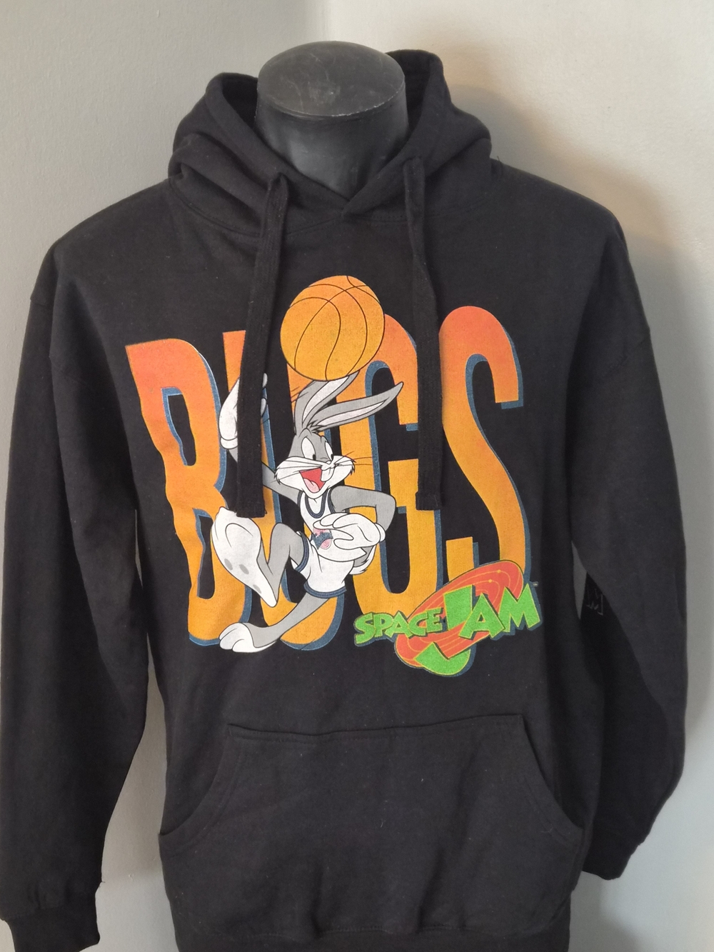 Space Jam Bugs Bunny Basketball Graphic Hoodie Black Men's Large Y2K Streetwear